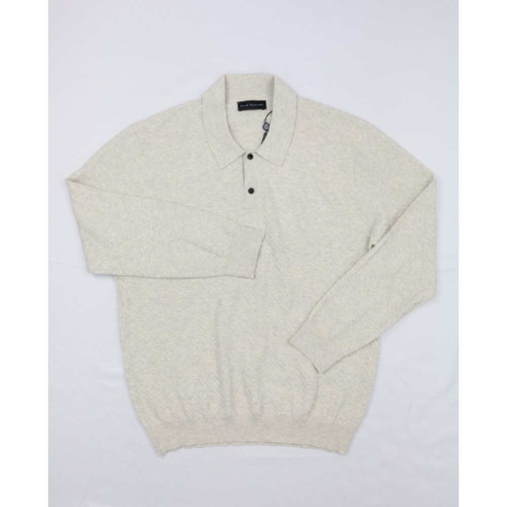 Elie Tahari Mens Wool Blend Polo Sweater Oatmeal Heather Sz M Slub 88$